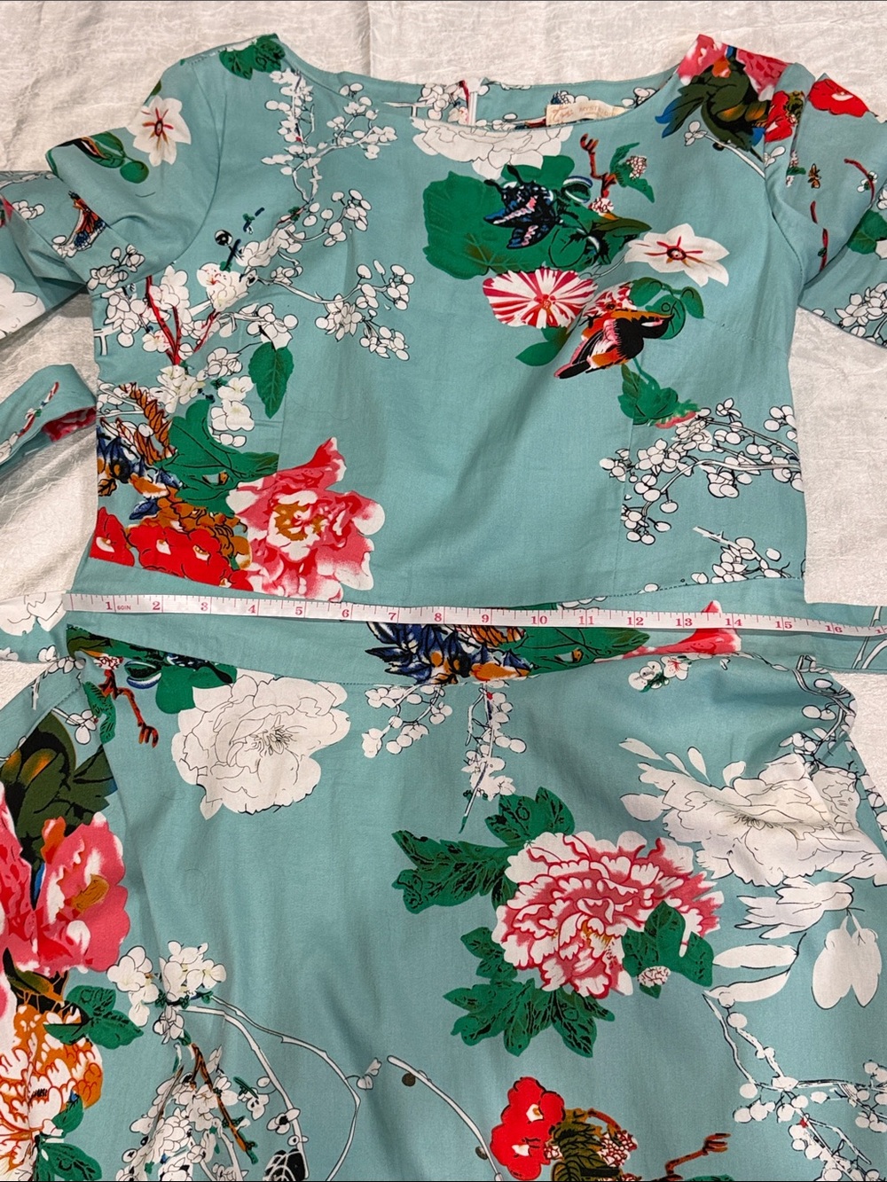 Vintage Inspired 50s Floral Swing Dress Tie Waist Large - Picture 7 of 11